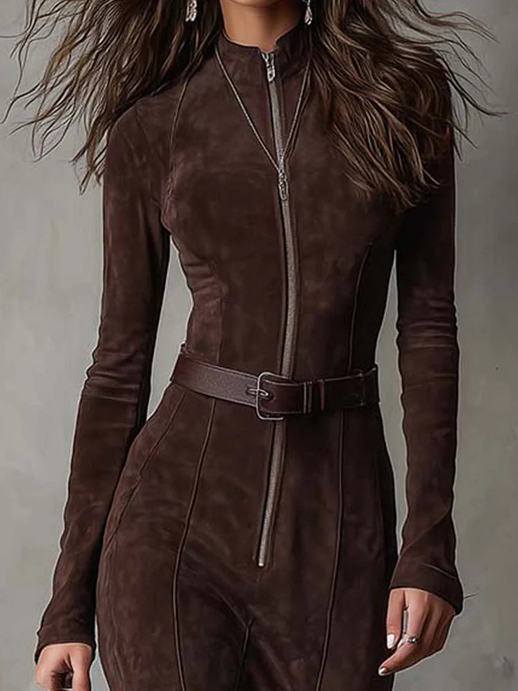 Helen | Vintage Brown Maxi Dress with Belt