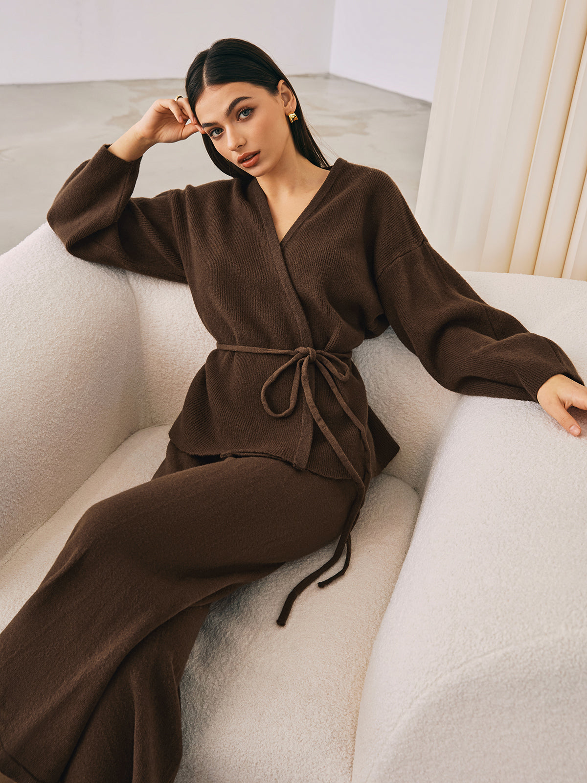 Regan | Knitted Set Dark Brown with Wrap Top