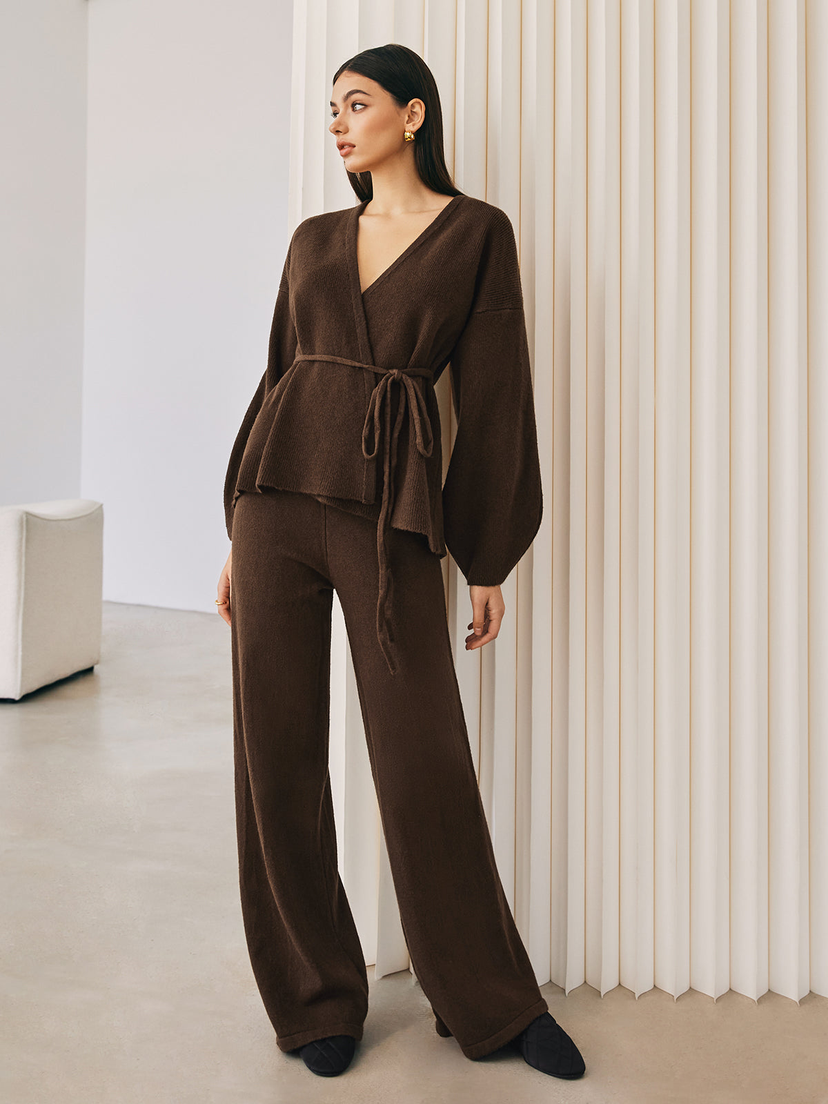 Regan | Knitted Set Dark Brown with Wrap Top