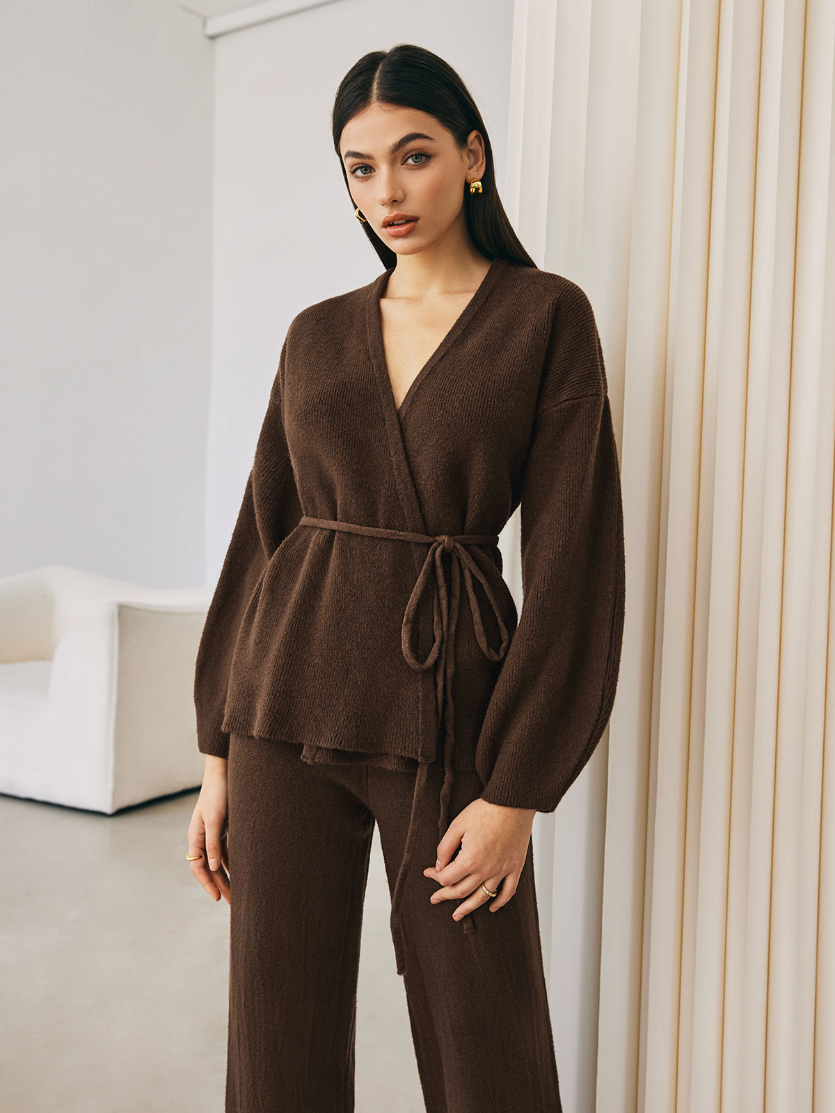 Regan | Knitted Set Dark Brown with Wrap Top