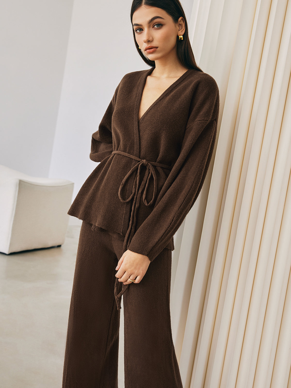 Regan | Knitted Set Dark Brown with Wrap Top
