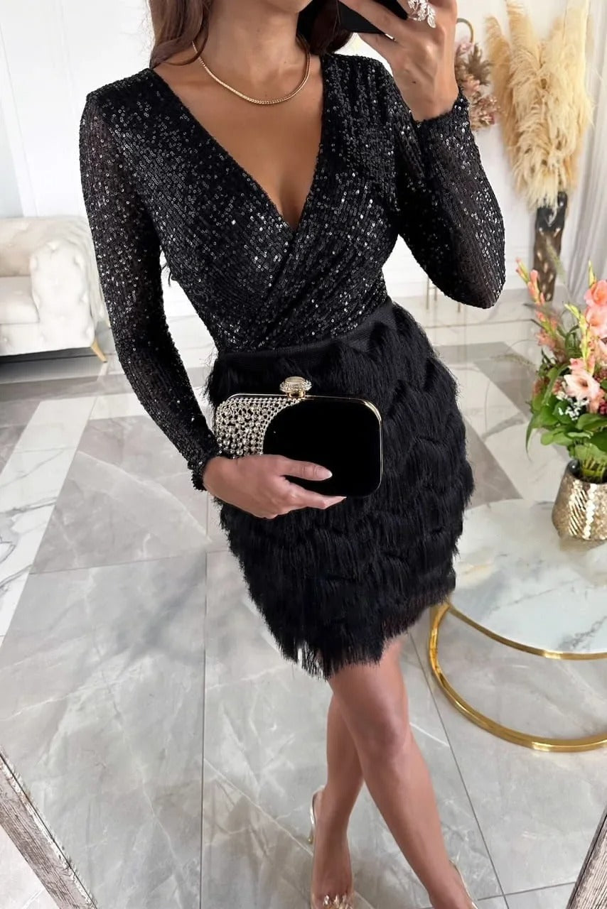 Ilse | Dress with Sequins and Feathers