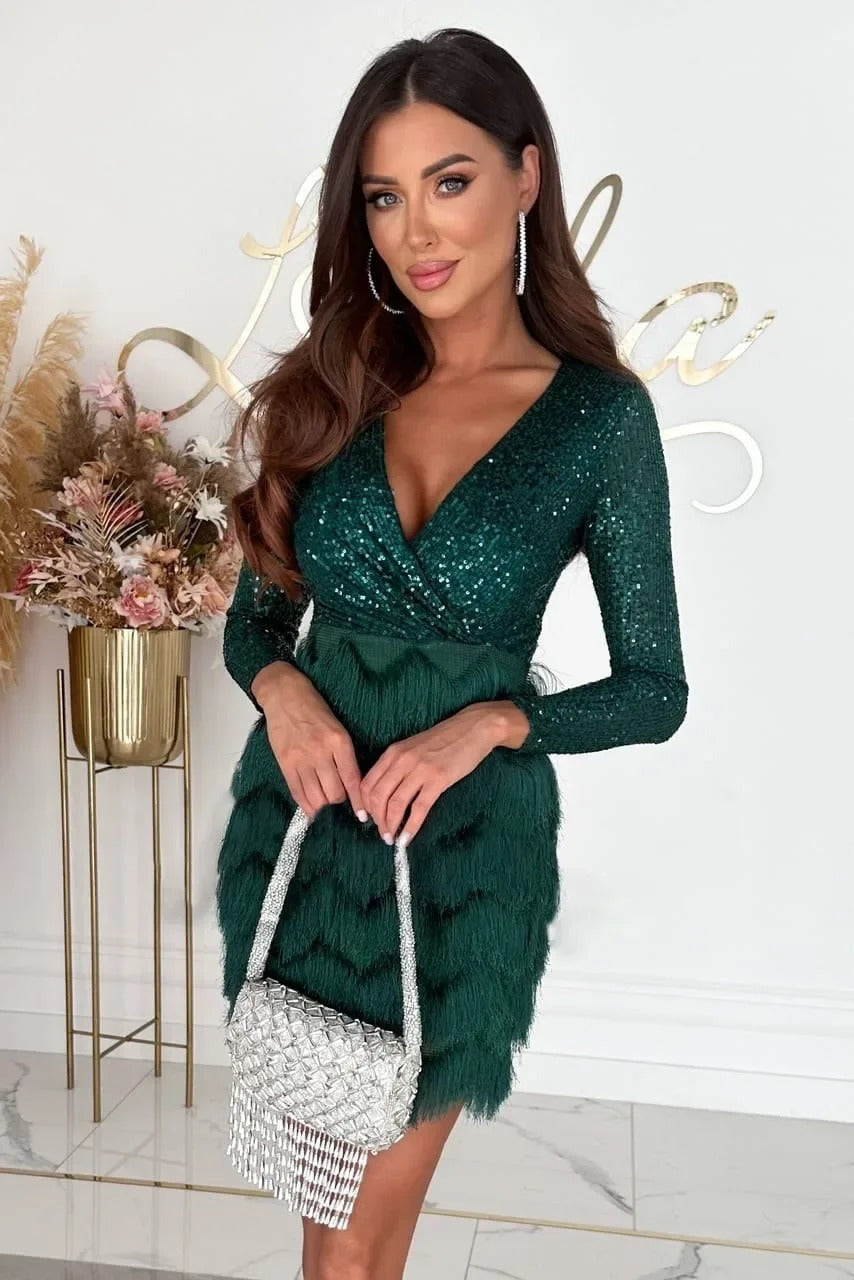 Ilse | Dress with Sequins and Feathers