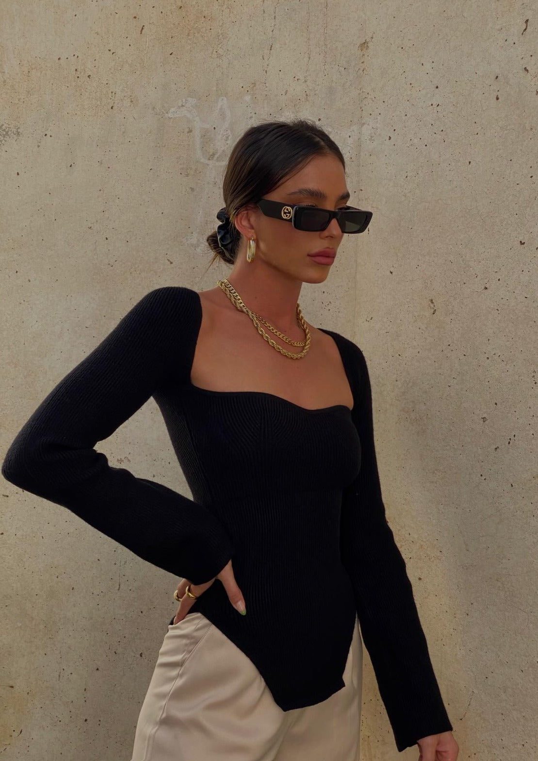 Cassy | Black Ribbed Bodysuit