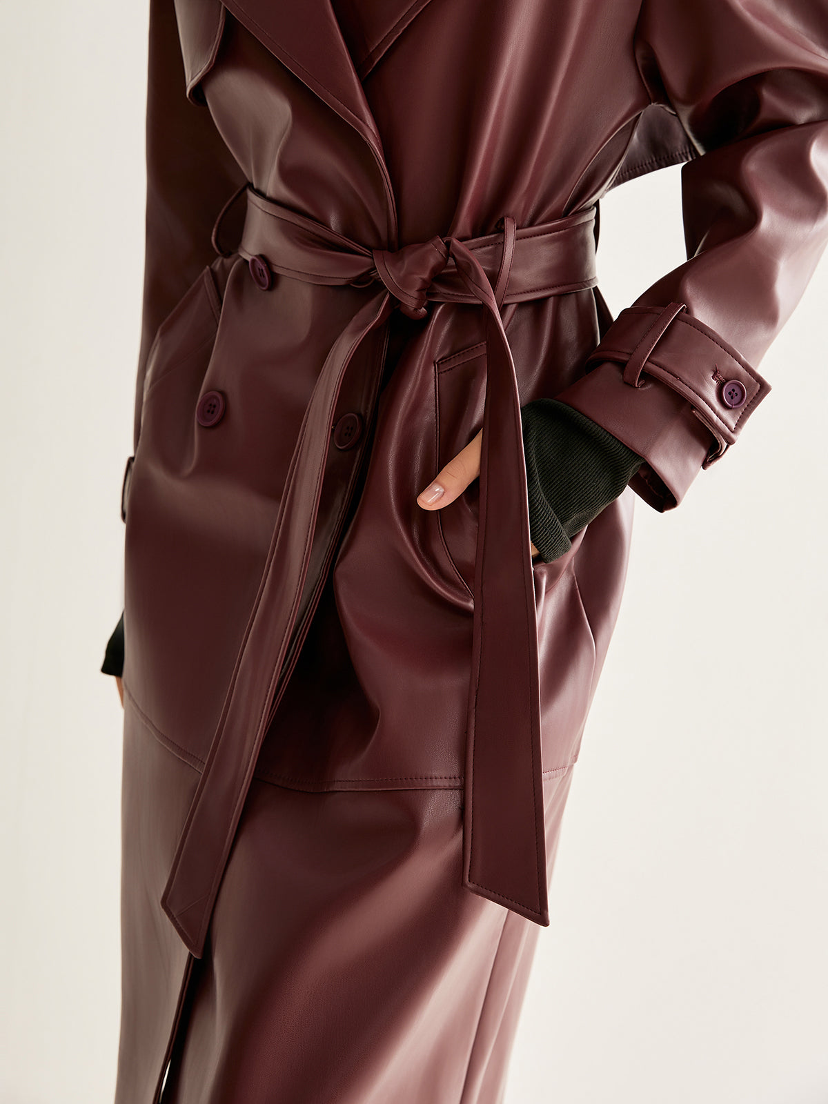 Dasia | Trench Coat Red Faux Leather Material