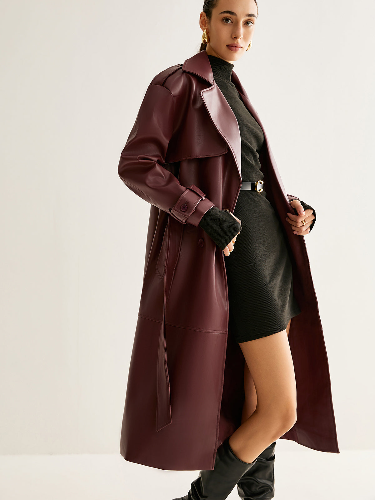 Dasia | Trench Coat Red Faux Leather Material