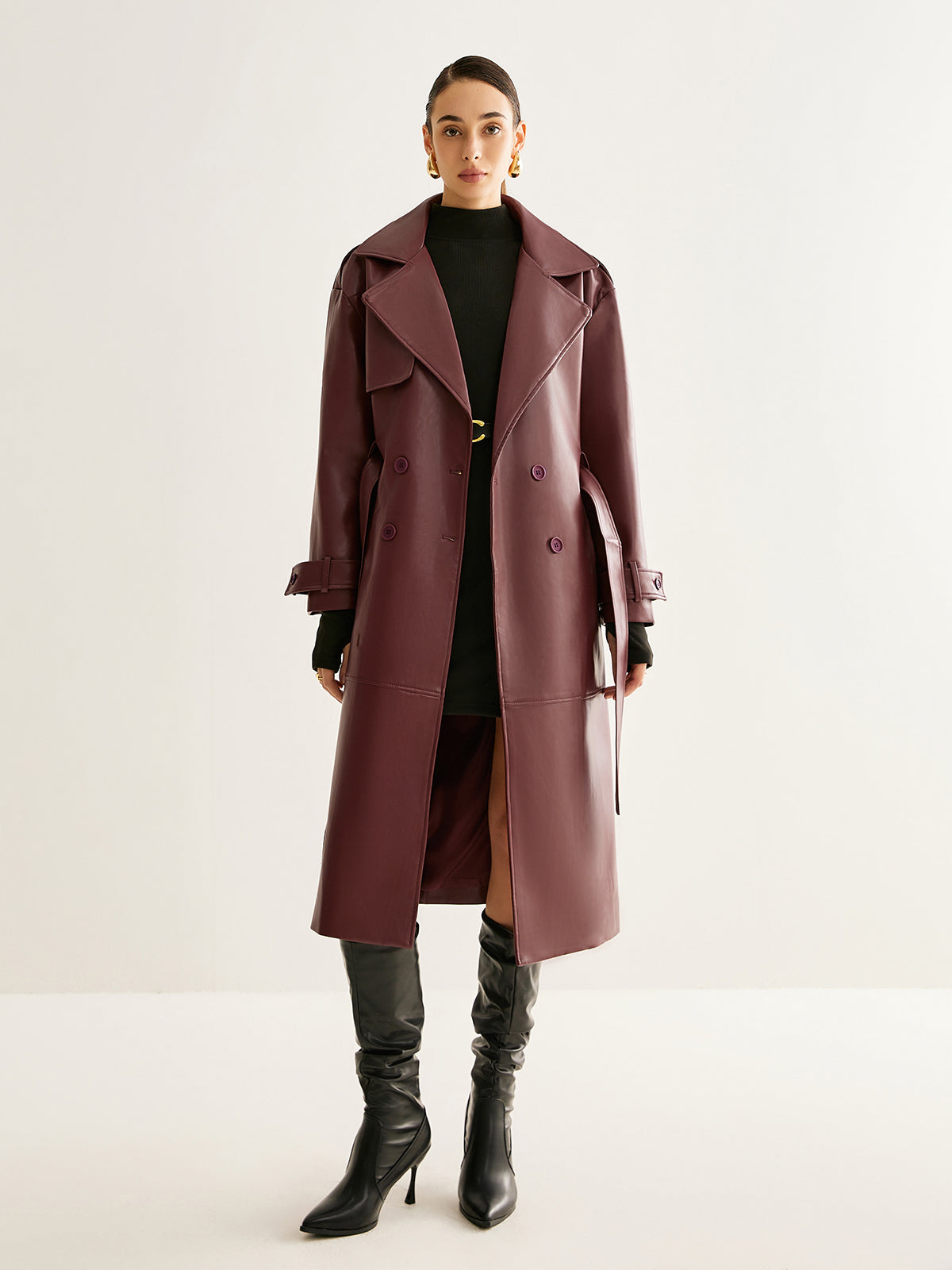 Dasia | Trench Coat Red Faux Leather Material