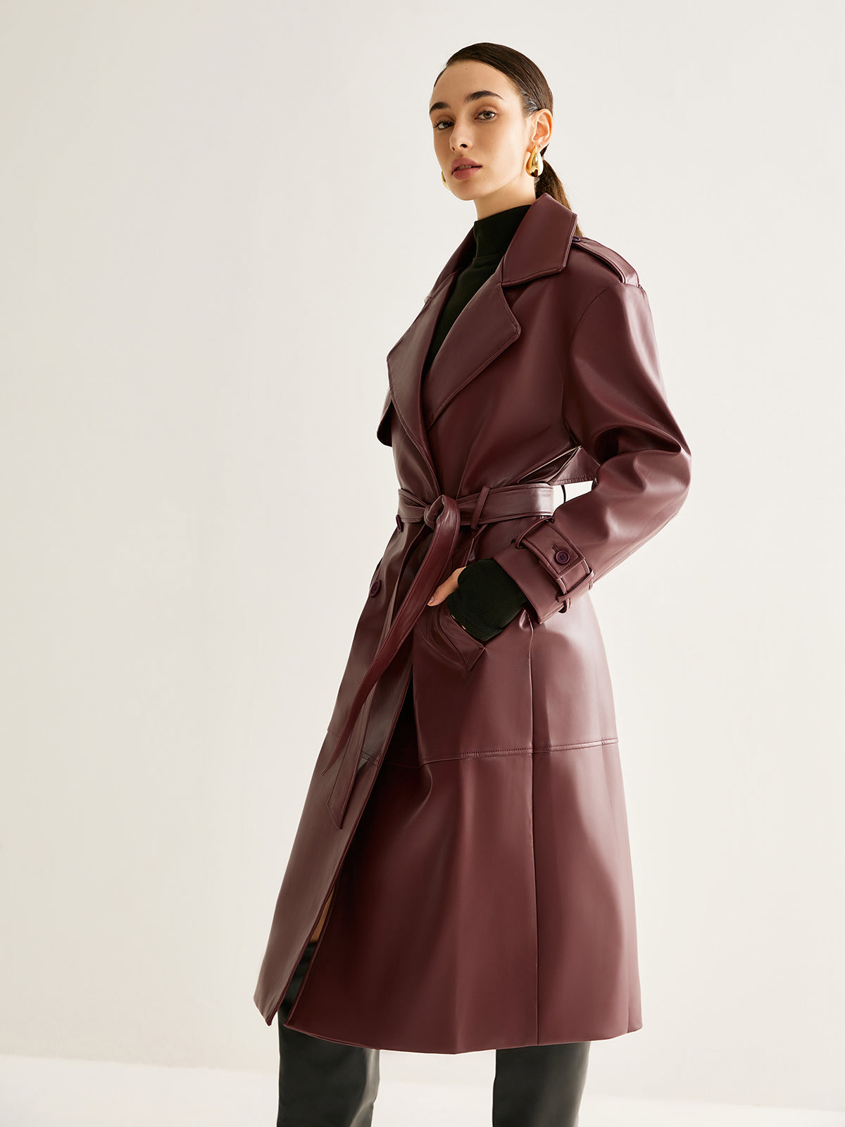 Dasia | Trench Coat Red Faux Leather Material