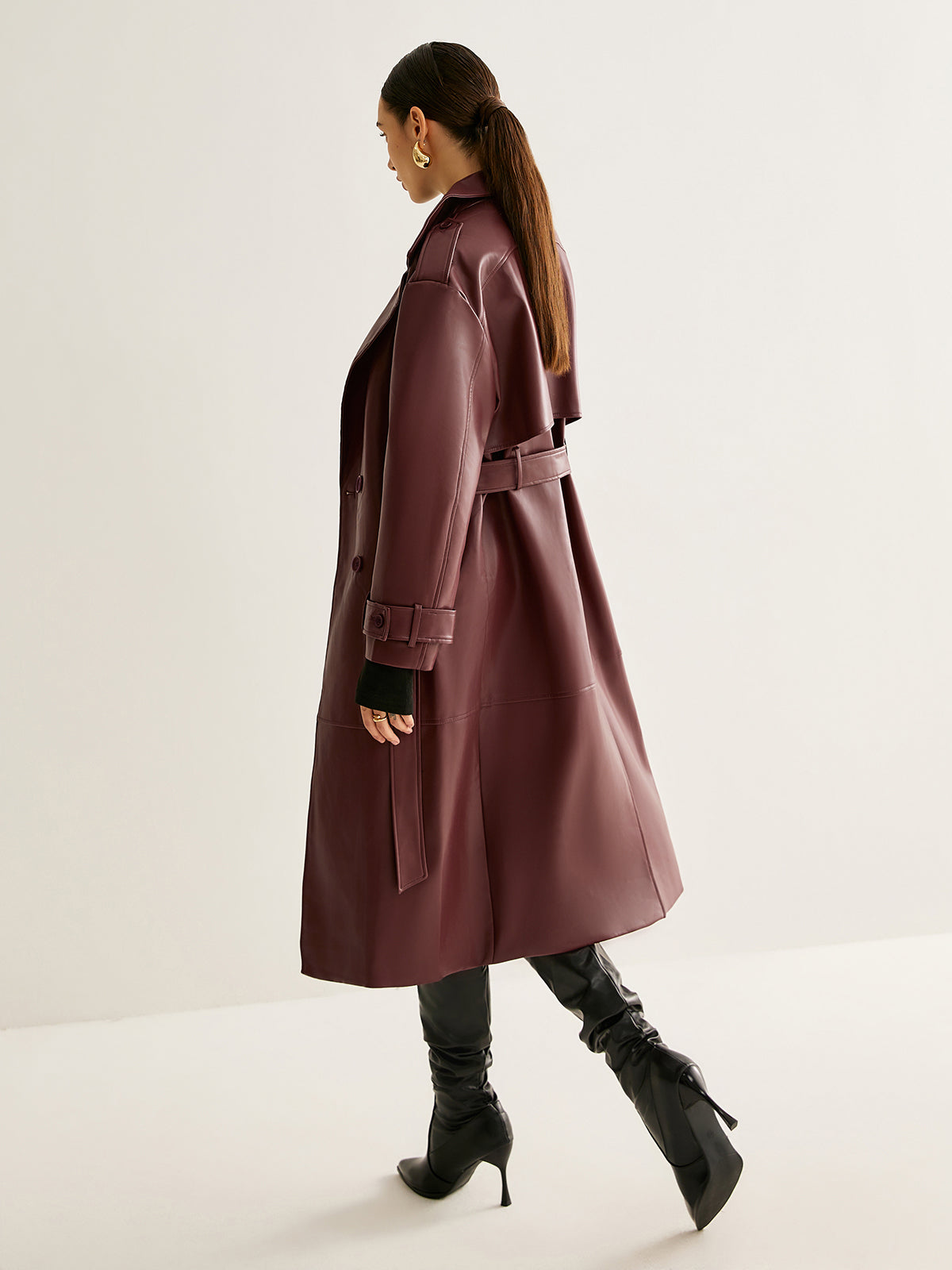 Dasia | Trench Coat Red Faux Leather Material