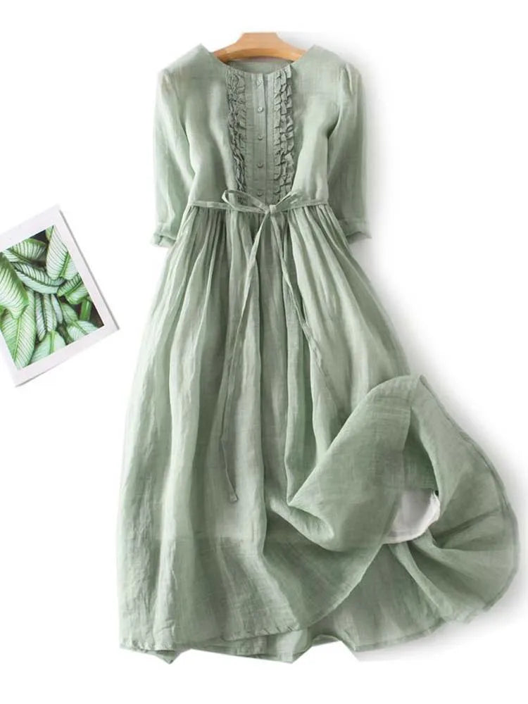 Henry | Linen Look Midi Dress Green