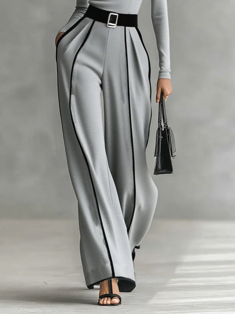 Tanya | High-Neck Long-Sleeved Top With Wide-Leg Pants and Belt Set
