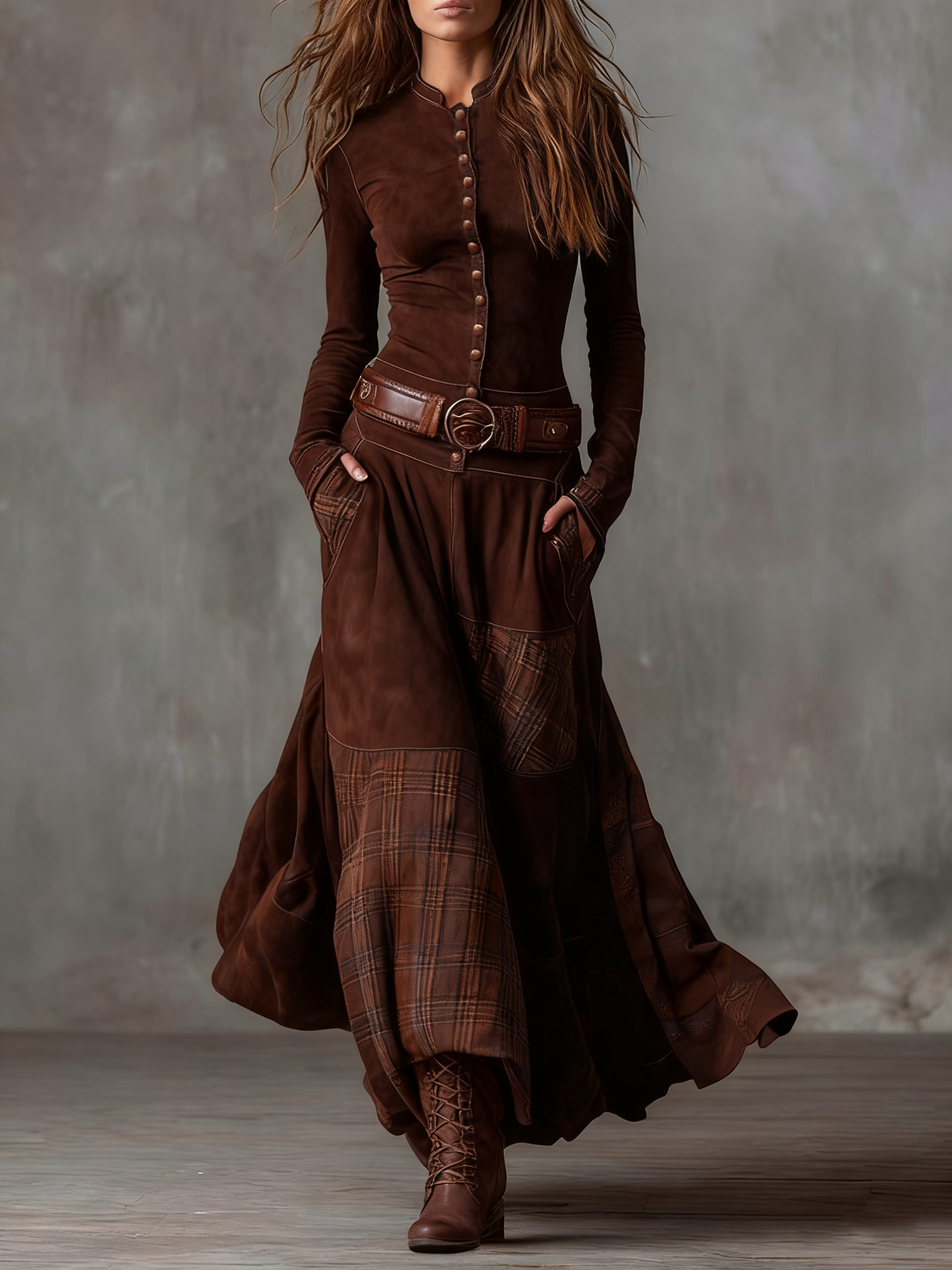 Annalize | Buttoned Plaid Maxi Dress