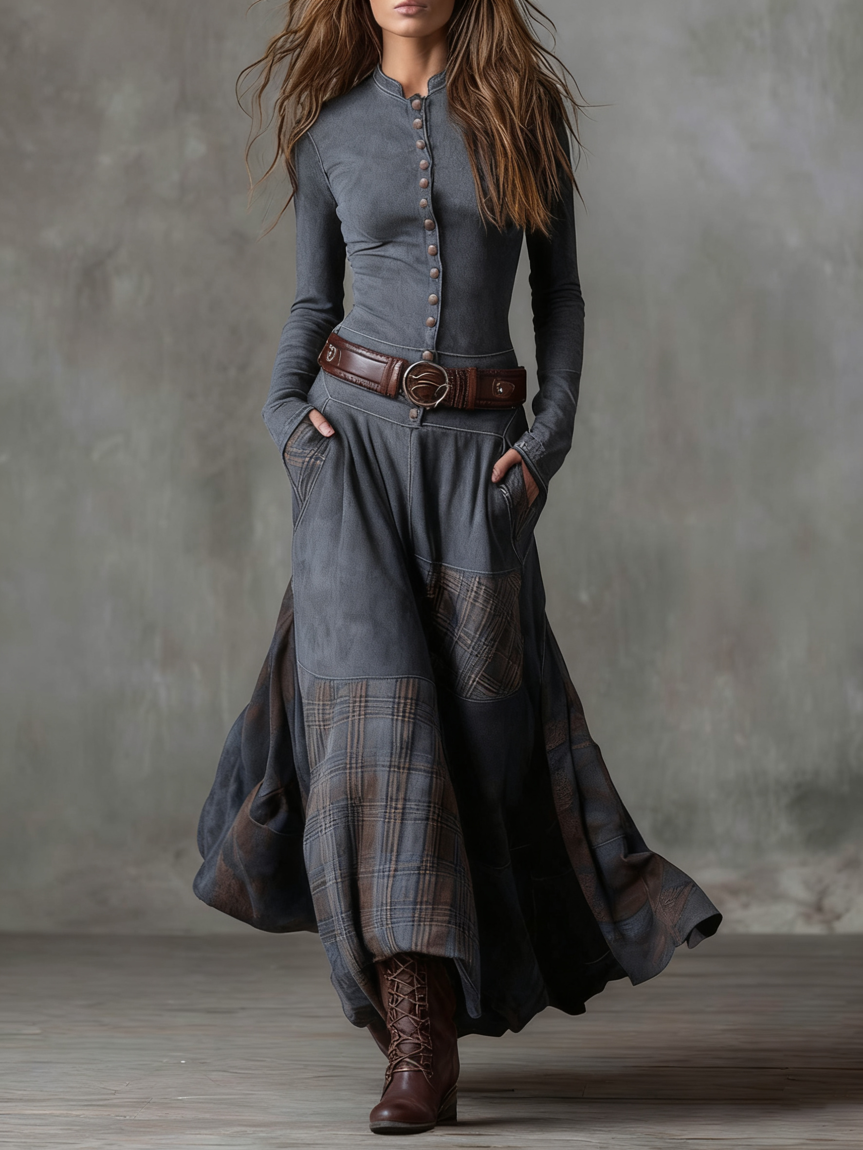 Annalize | Buttoned Plaid Maxi Dress
