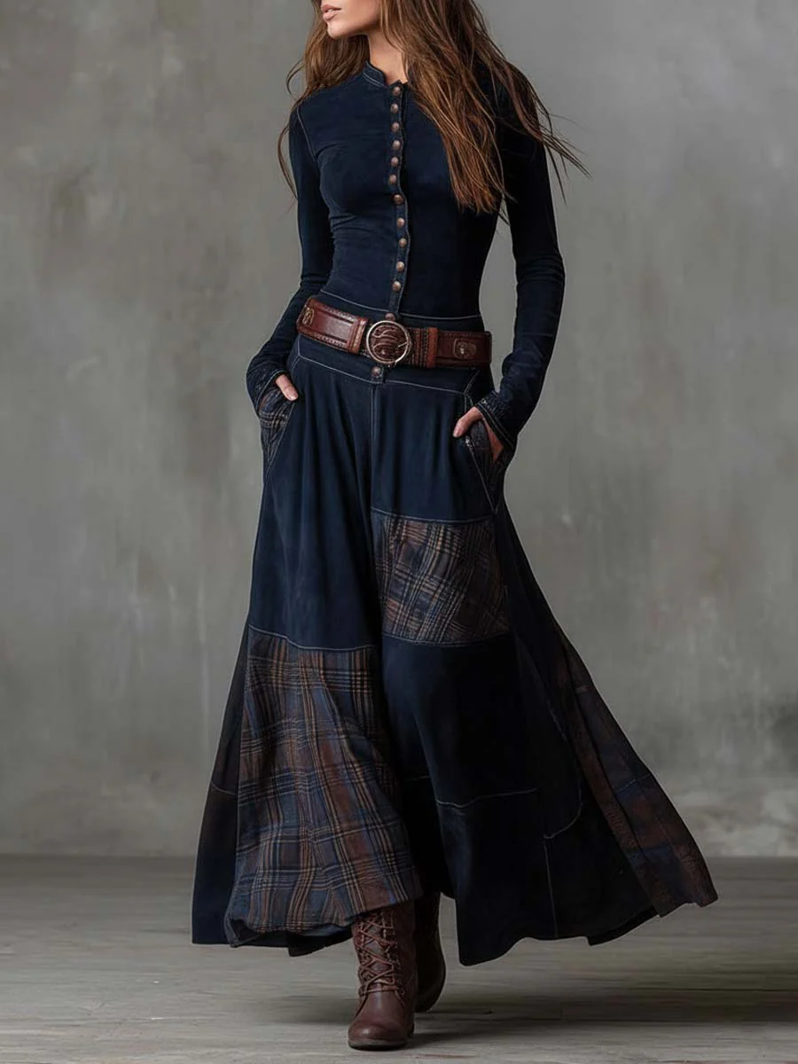 Annalize | Buttoned Plaid Maxi Dress