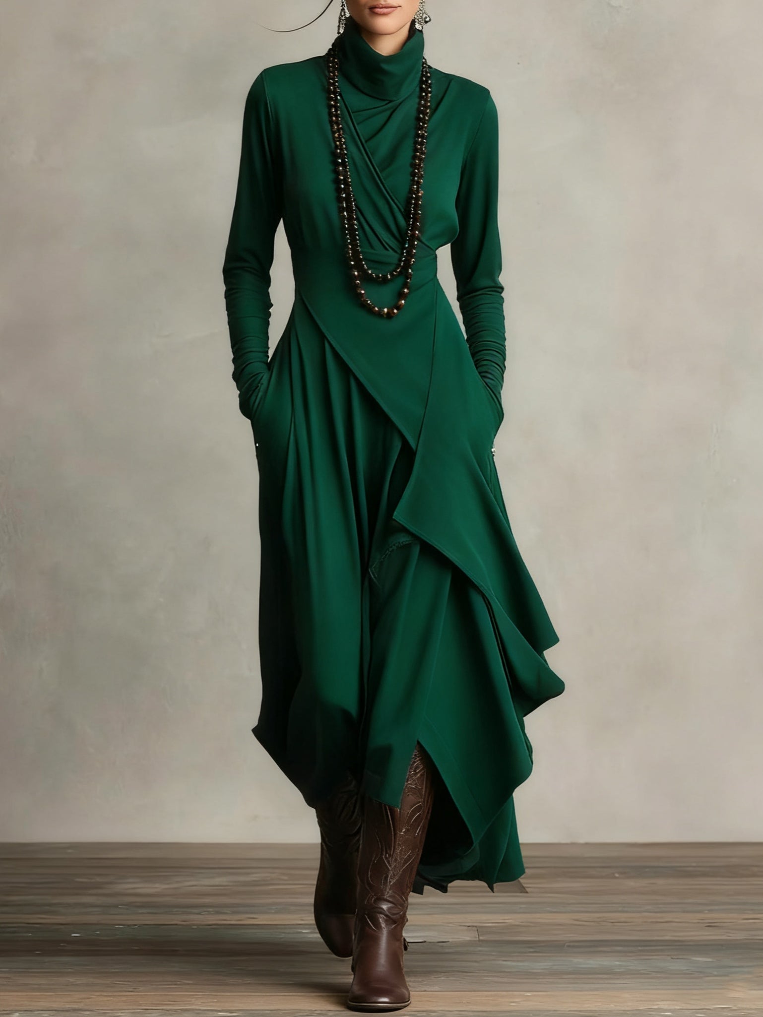 Vivienne | Asymmetrical High Neck Maxi Dress
