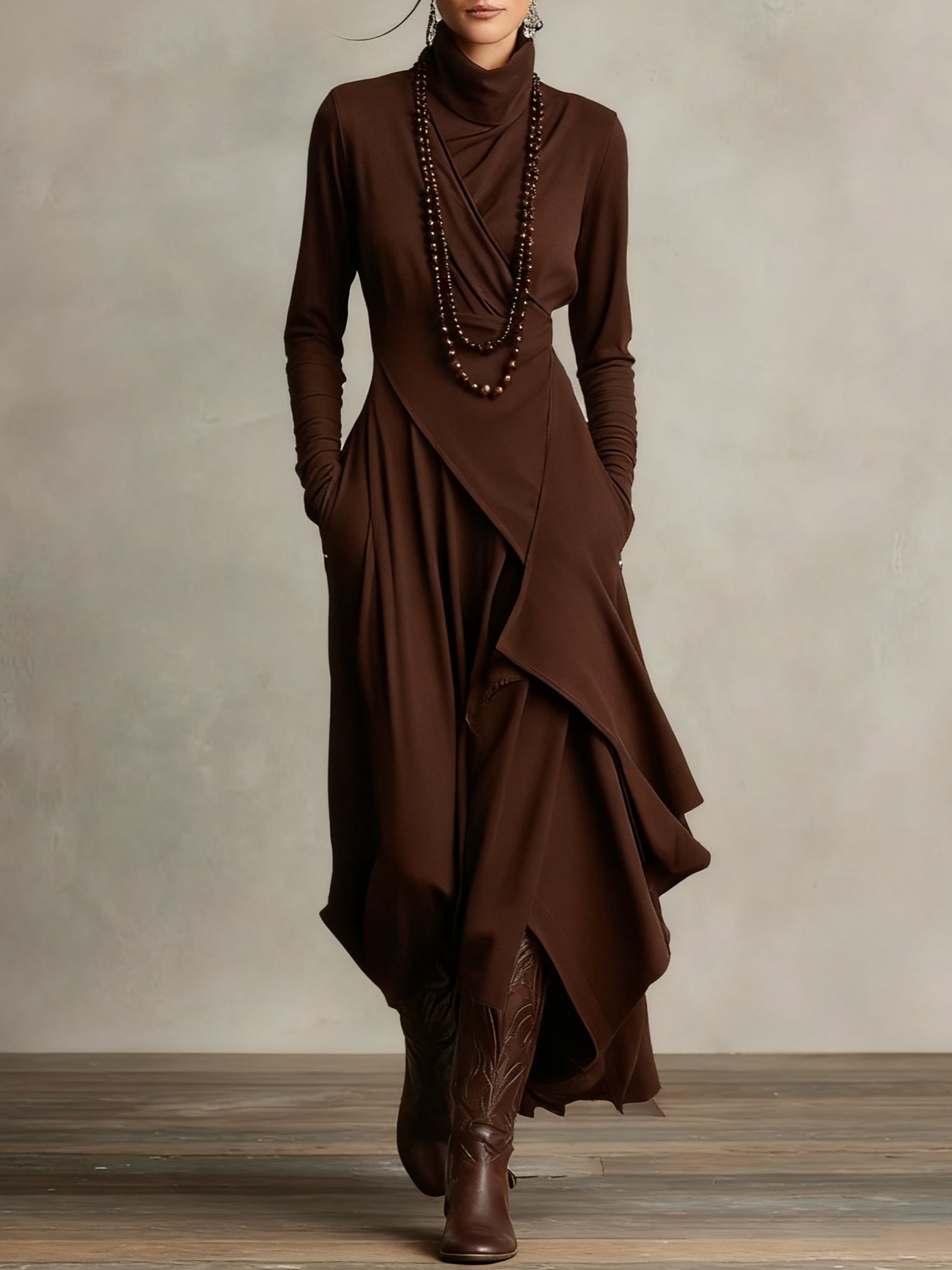 Vivienne | Asymmetrical High Neck Maxi Dress