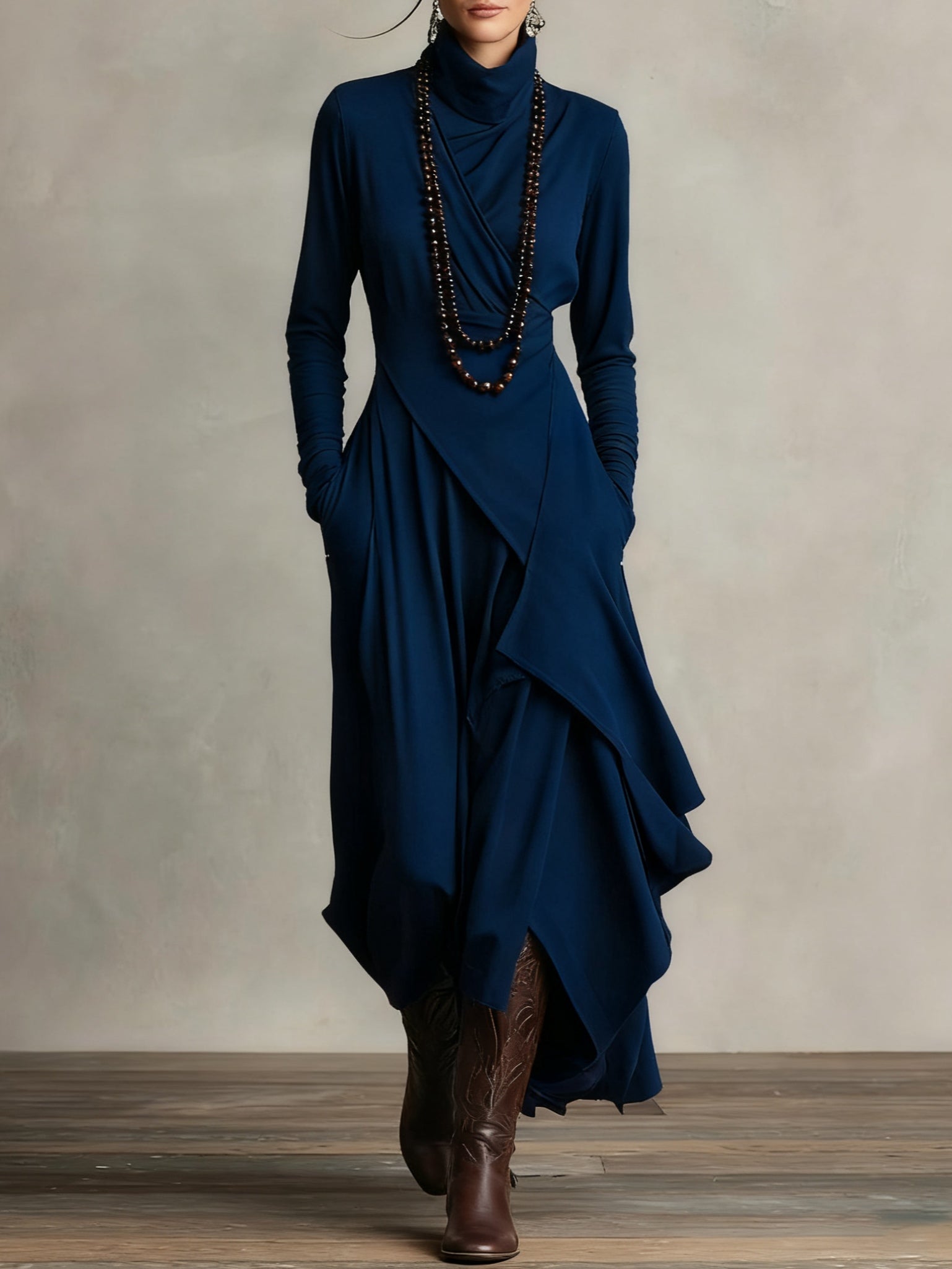 Vivienne | Asymmetrical High Neck Maxi Dress