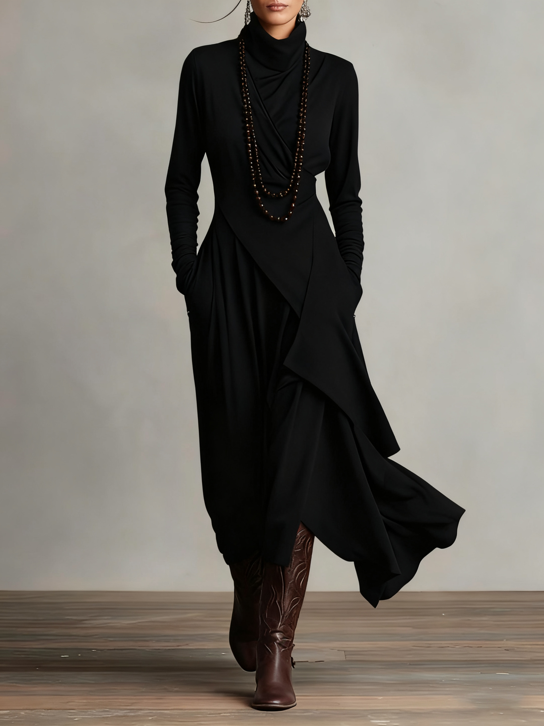 Vivienne | Asymmetrical High Neck Maxi Dress