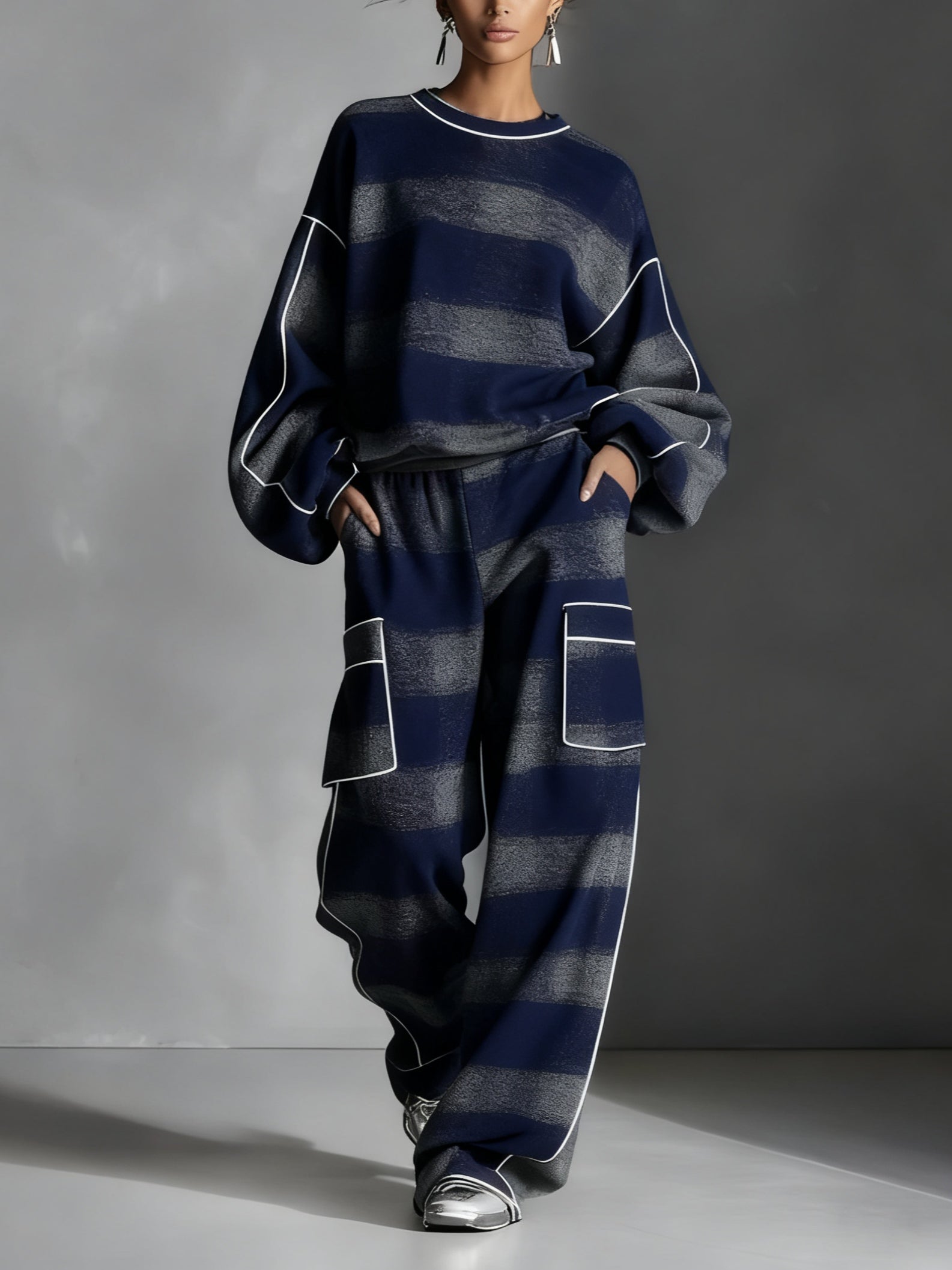 Daisy | Plaid Color-Blocked Sweatshirt and Casual Pants Two-Piece Set