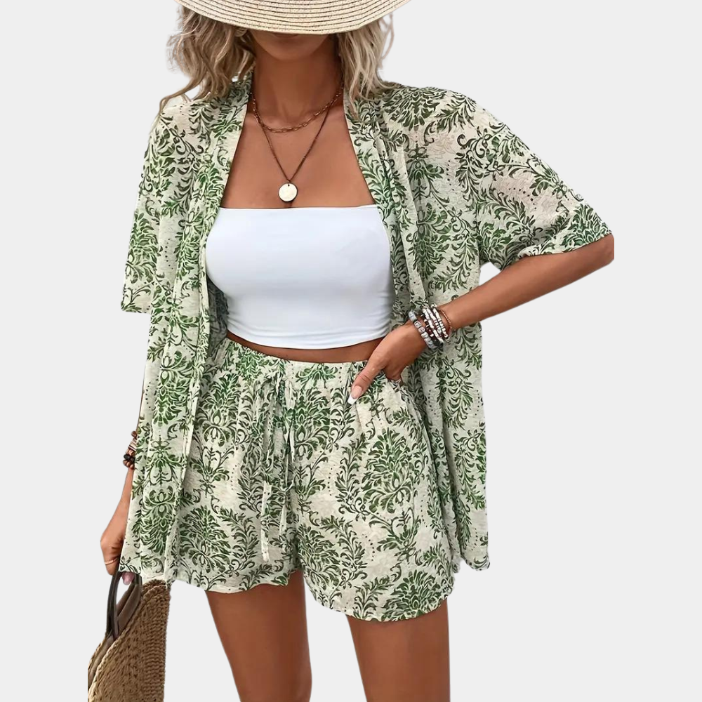 Janette | Pyjama Set Green Floral Print