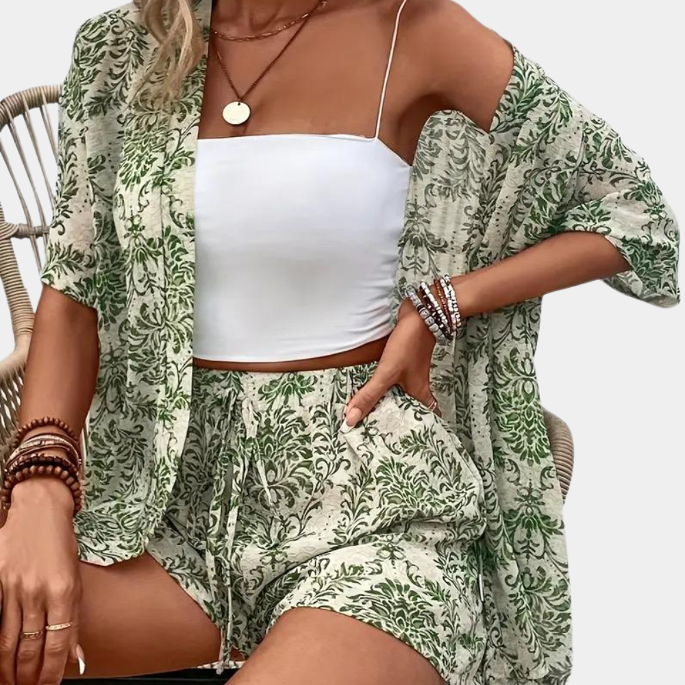 Janette | Pyjama Set Green Floral Print