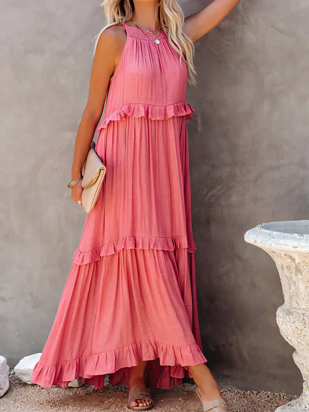 Lena | Halter Ruffle Tiered Maxi Dress