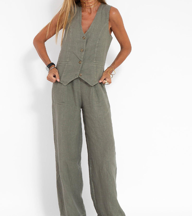 Jinthe | Suit Set with Wide Trousers and Fitted Vest