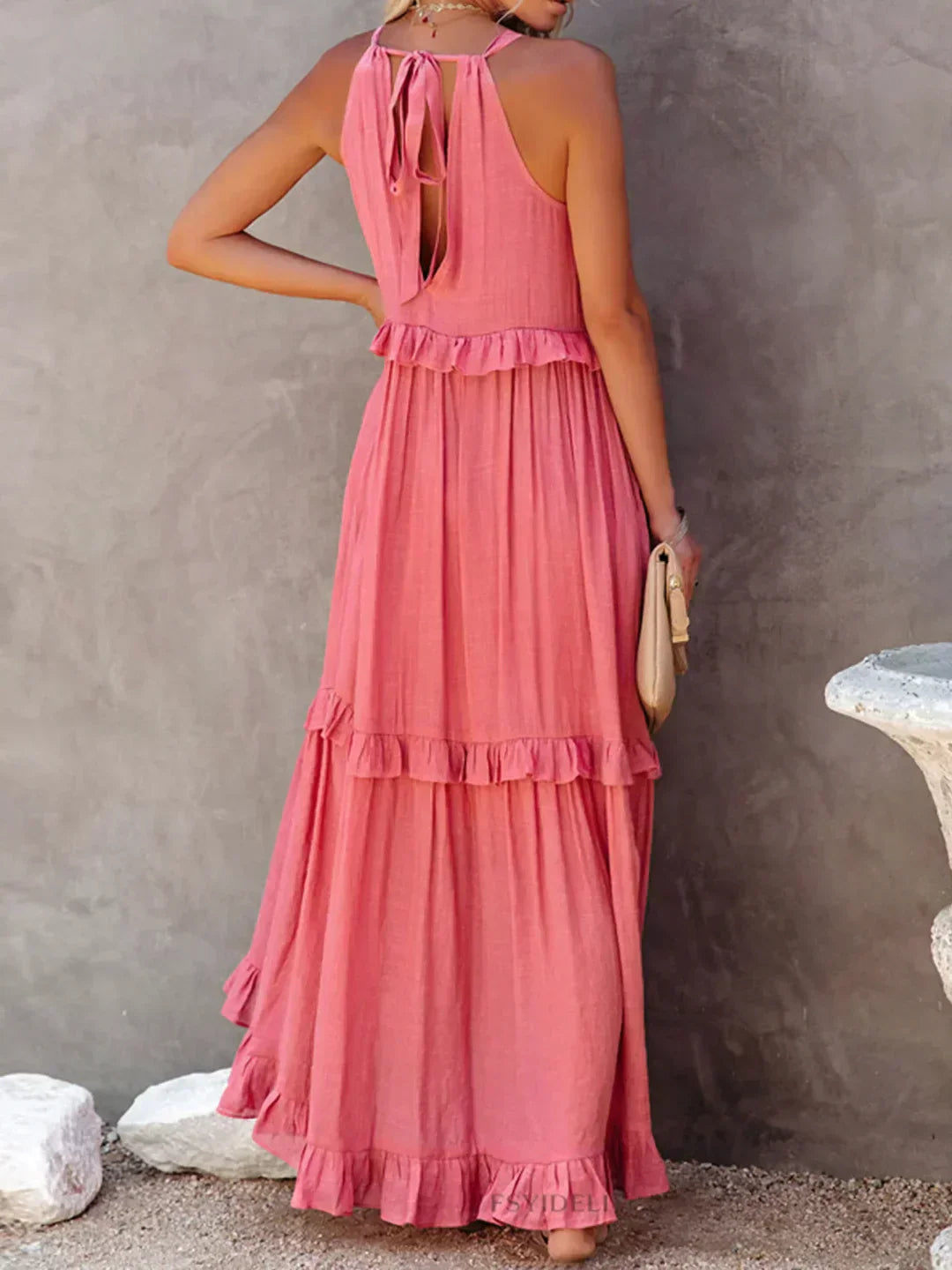 Lena | Halter Ruffle Tiered Maxi Dress