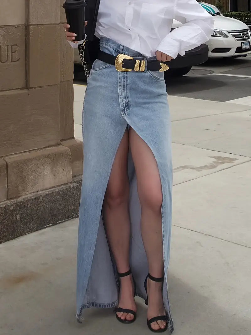 Niesha | Maxi Skirt High Waist Split Light Blue