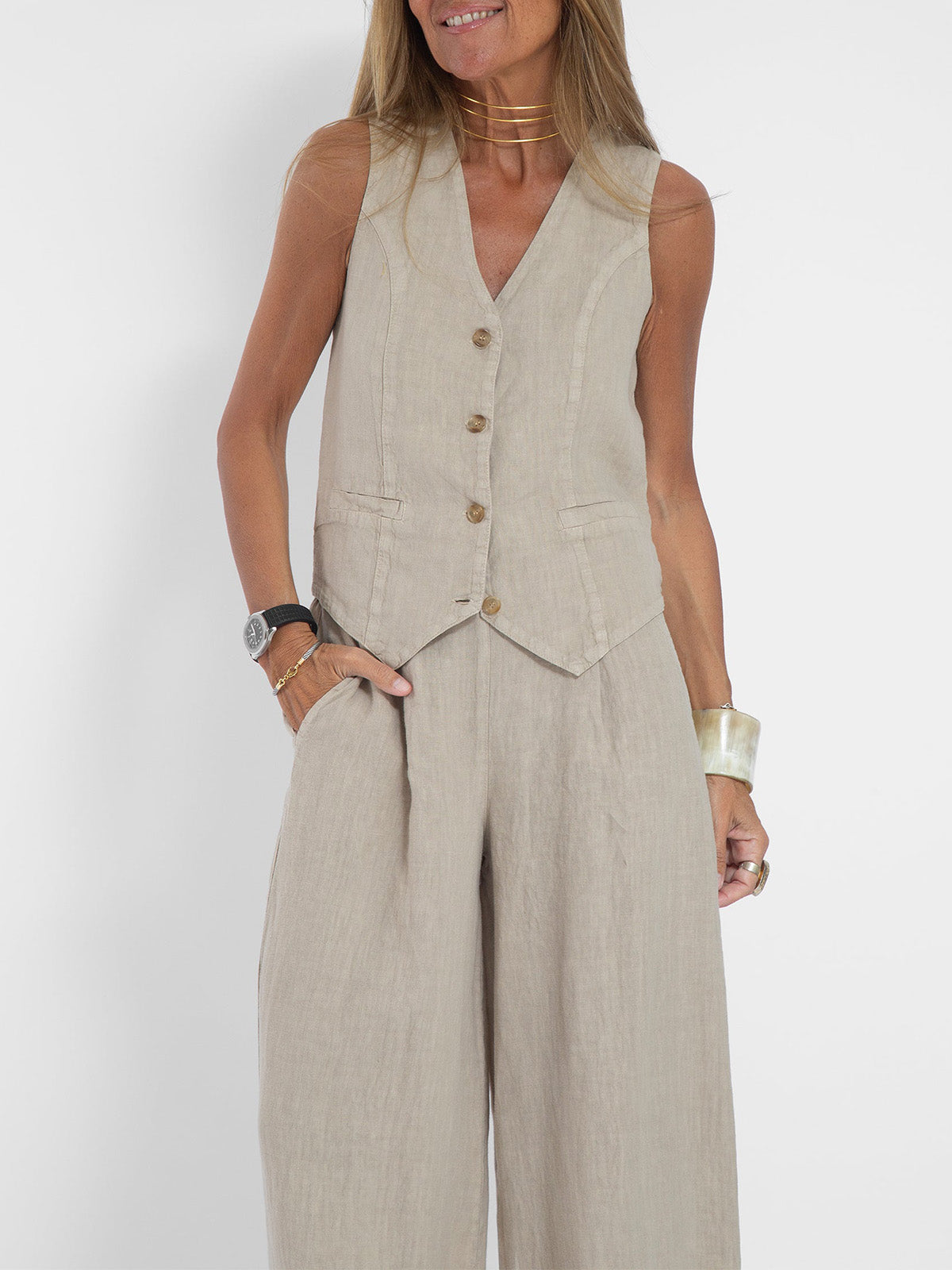 Jinthe | Suit Set with Wide Trousers and Fitted Vest