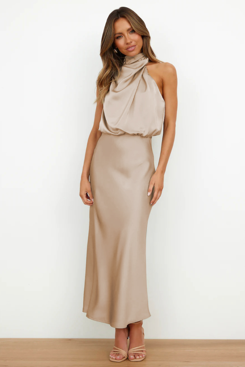 Meris | Maxi Dress Draped Neckline