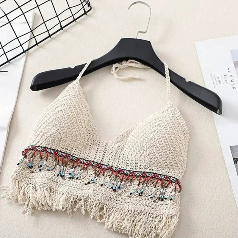 Zahra | Halter Top Crocheted with Fringes