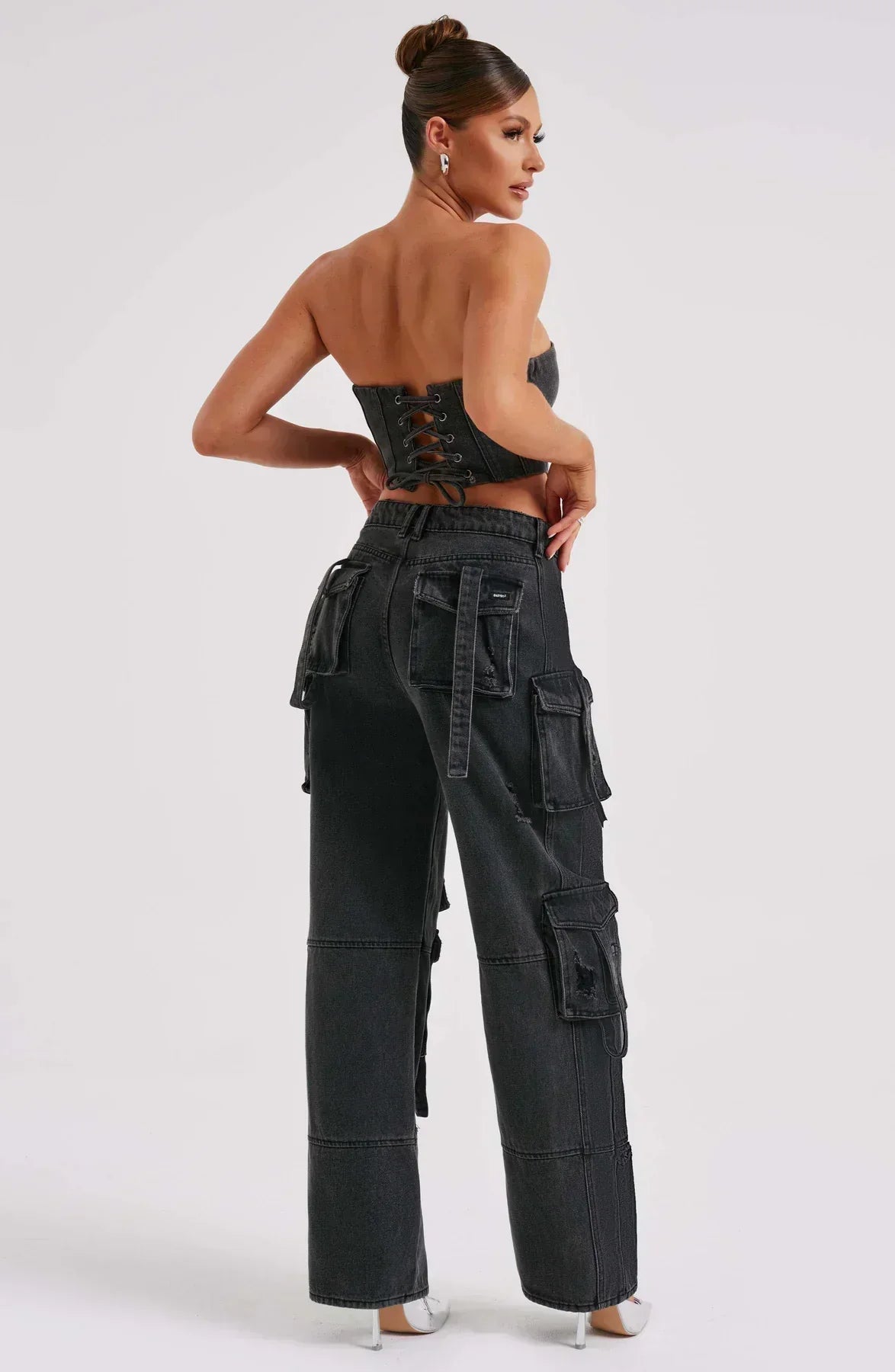 Candy | Denim Set with Distressed Cargo Pockets