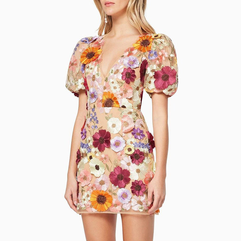 Marina | Dress with 3D floral embroidery