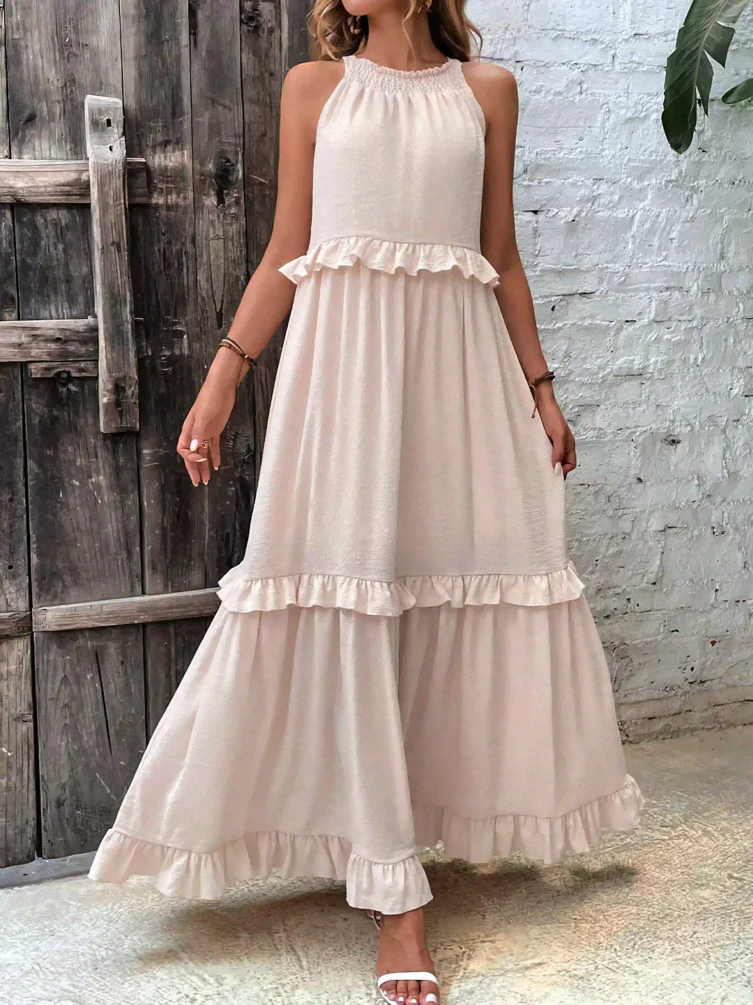 Lena | Halter Ruffle Tiered Maxi Dress