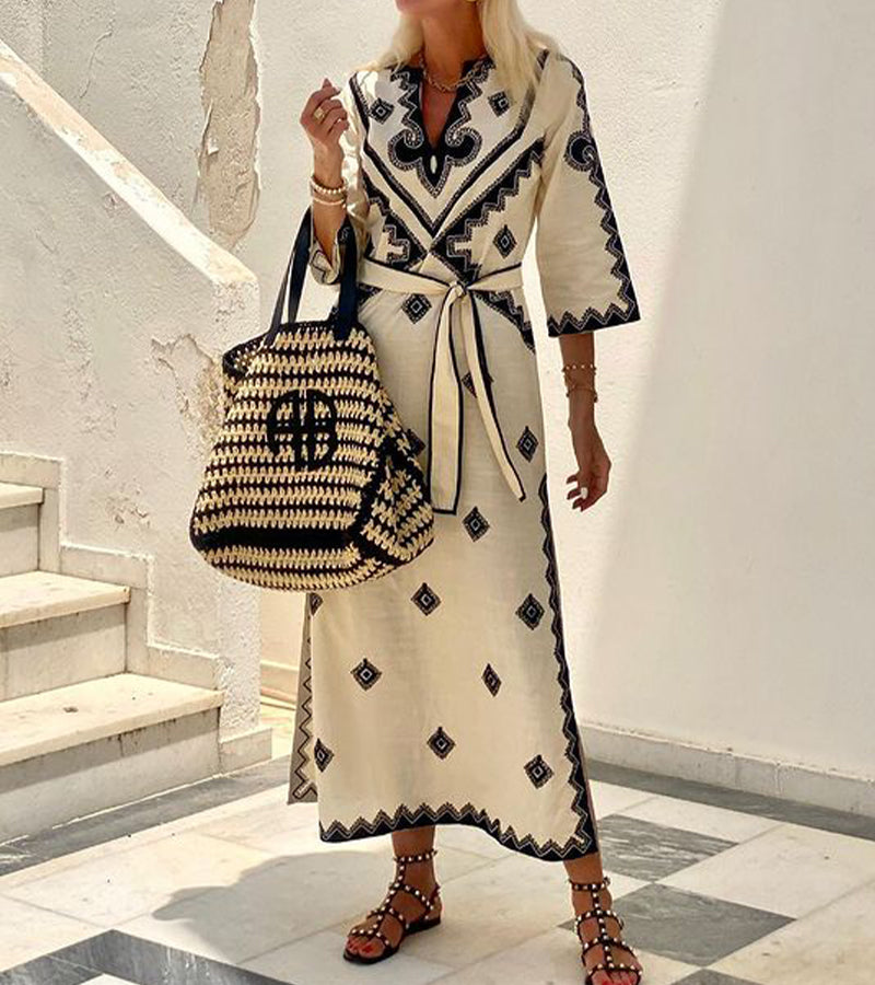 Annalisa | Midi Dress Beige Embroidered