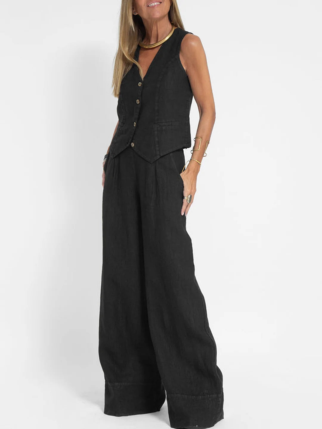 Jinthe | Suit Set with Wide Trousers and Fitted Vest
