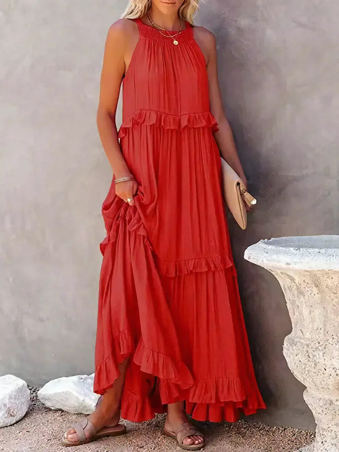 Lena | Halter Ruffle Tiered Maxi Dress
