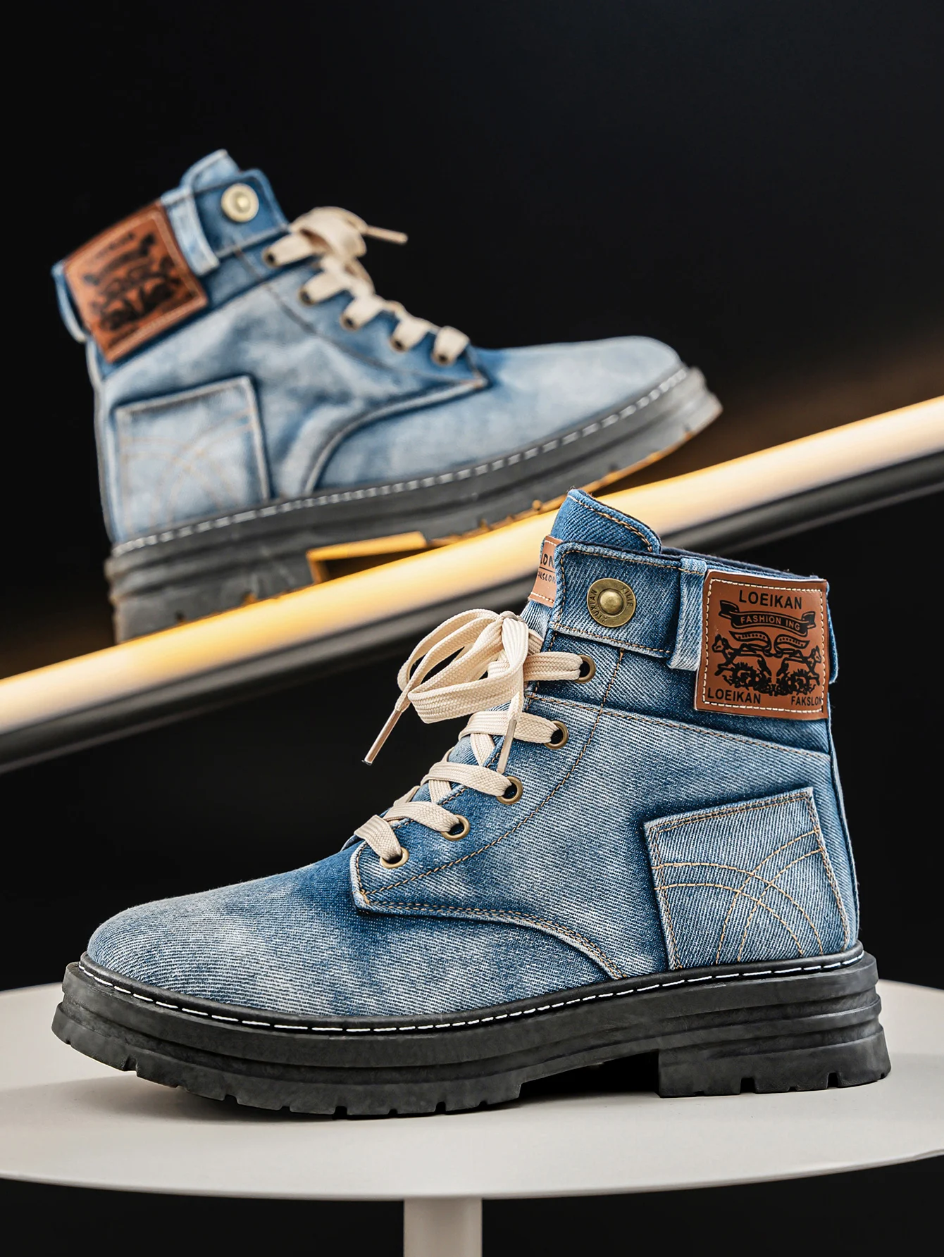 Logan | Denim Lace Up Utility Boots