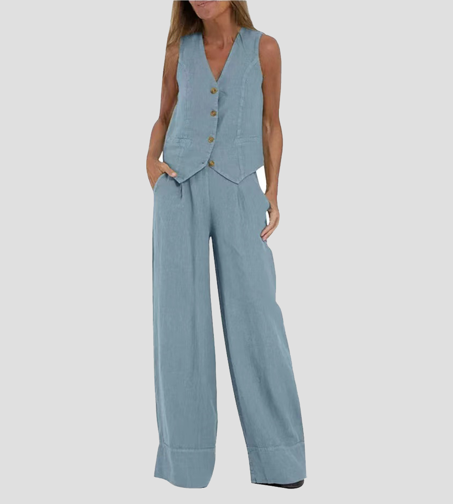 Jinthe | Suit Set with Wide Trousers and Fitted Vest
