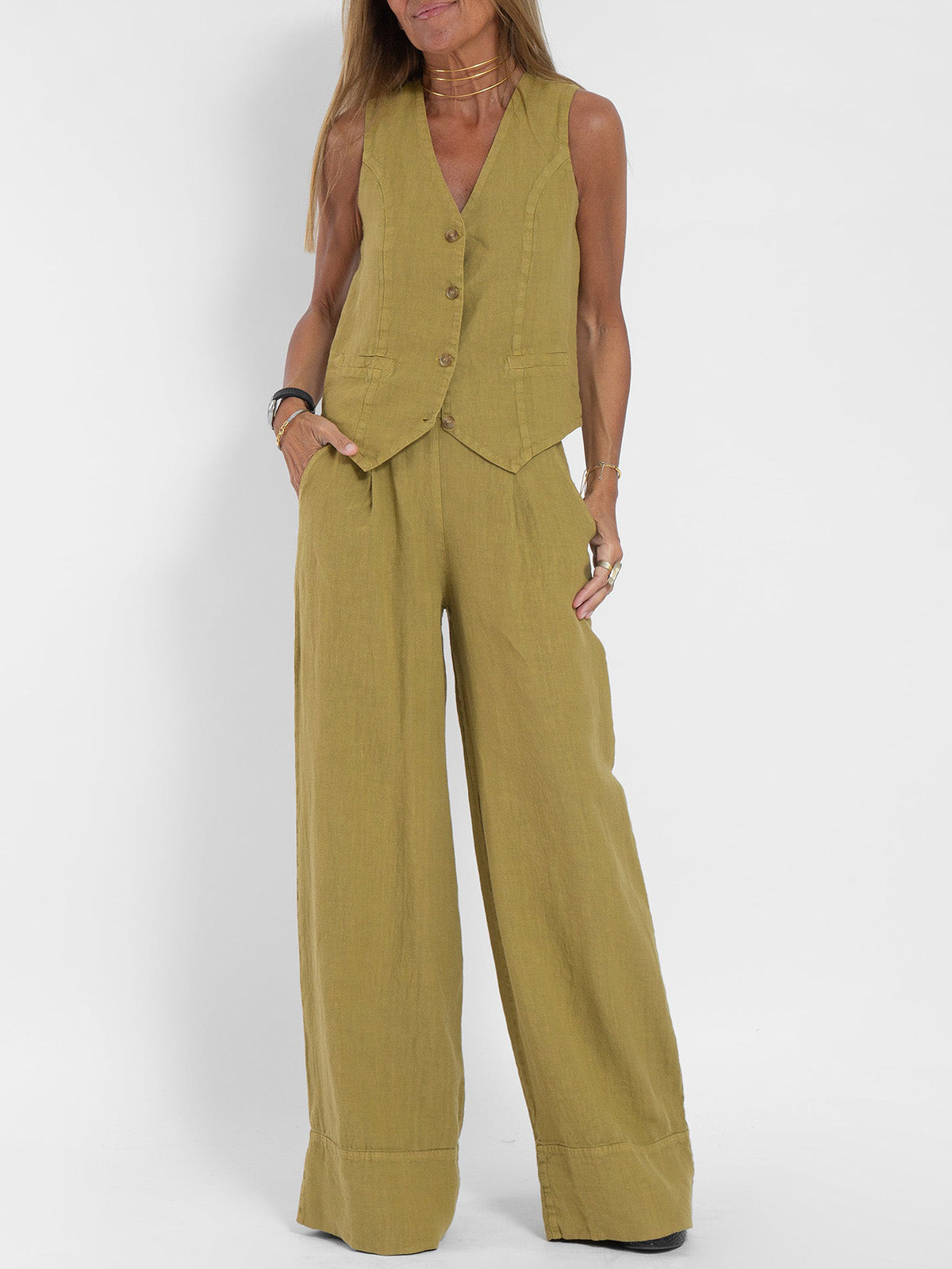 Jinthe | Suit Set with Wide Trousers and Fitted Vest