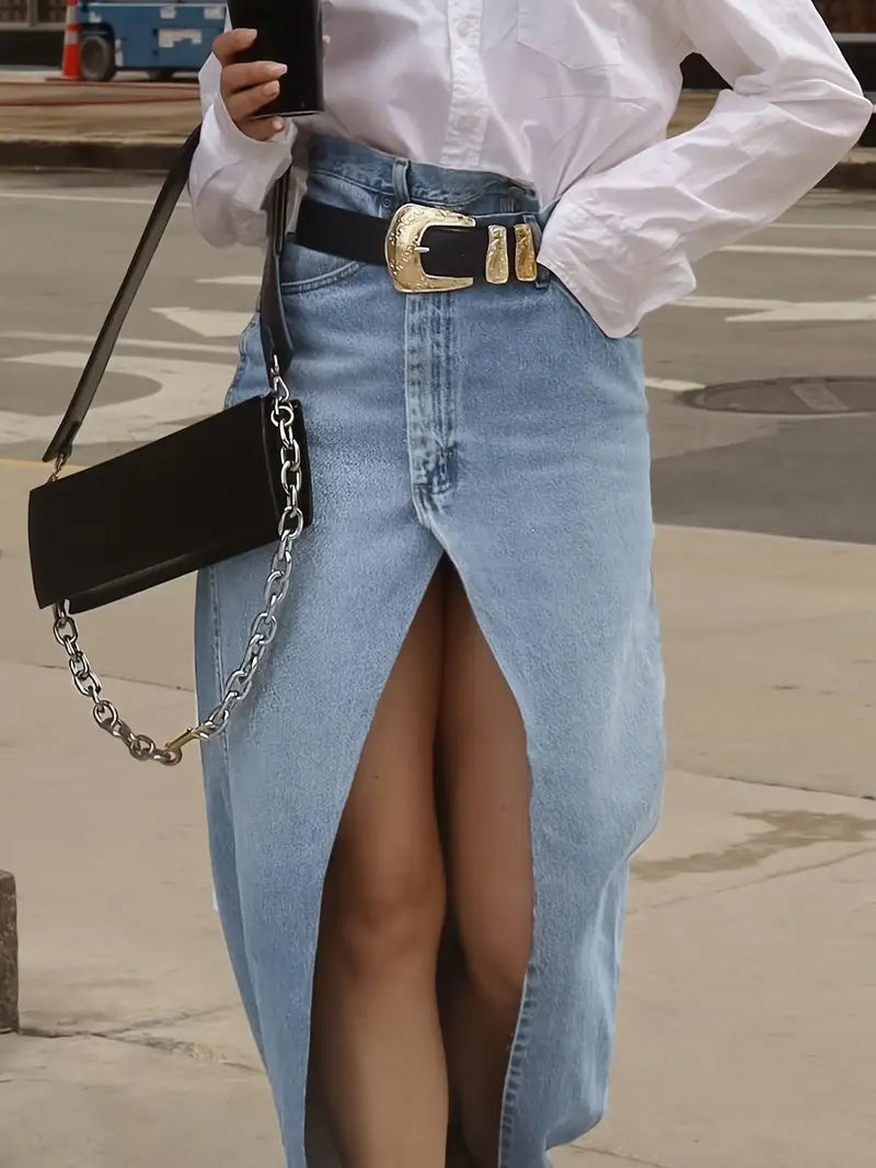 Niesha | Maxi Skirt High Waist Split Light Blue