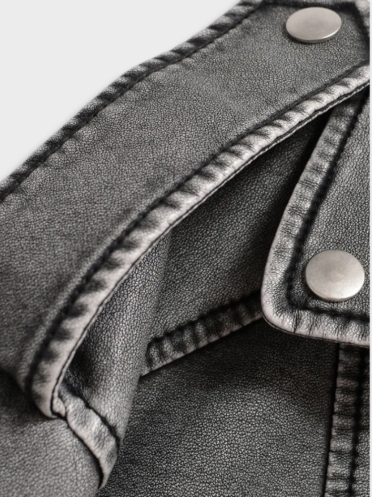 Latoria | Gray Vegan Leather Biker Jacket