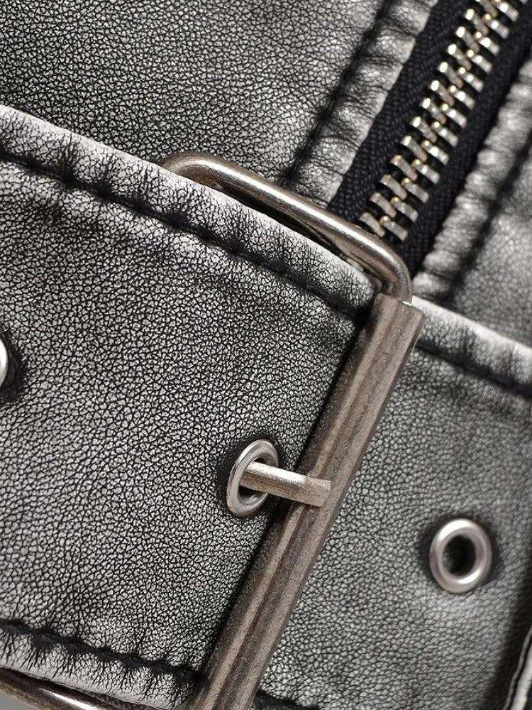 Latoria | Gray Vegan Leather Biker Jacket