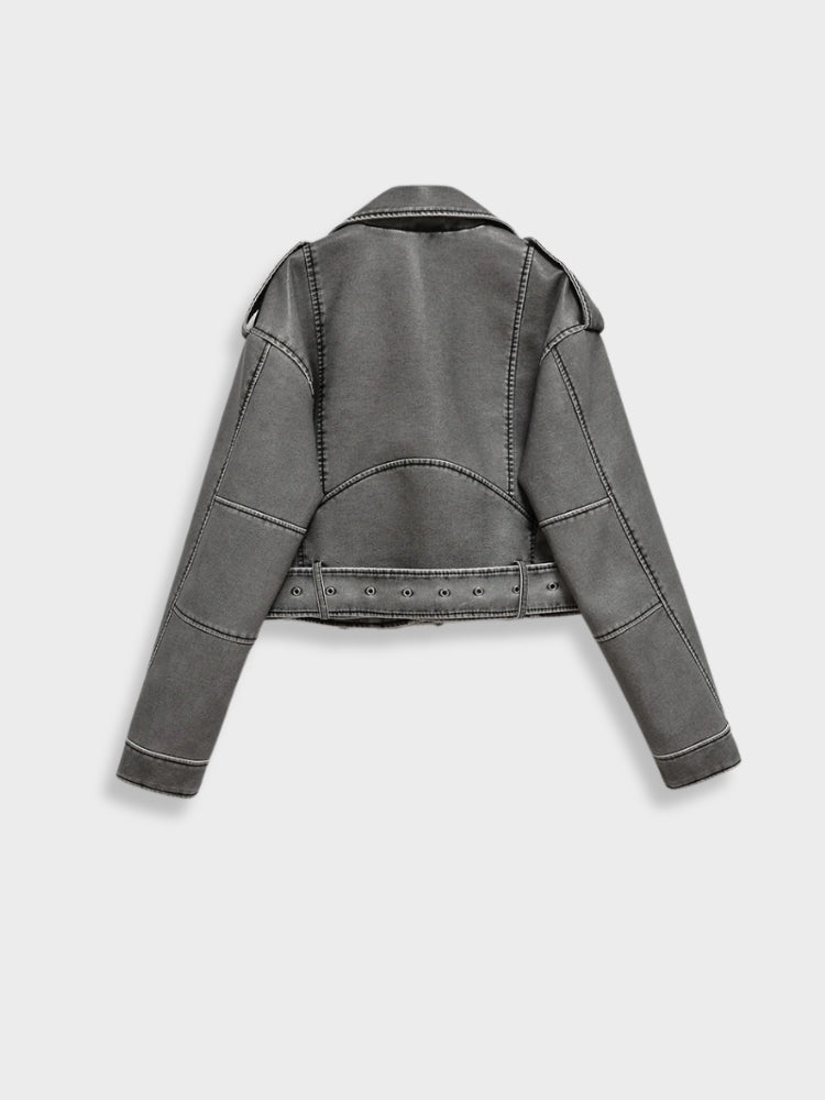 Latoria | Gray Vegan Leather Biker Jacket