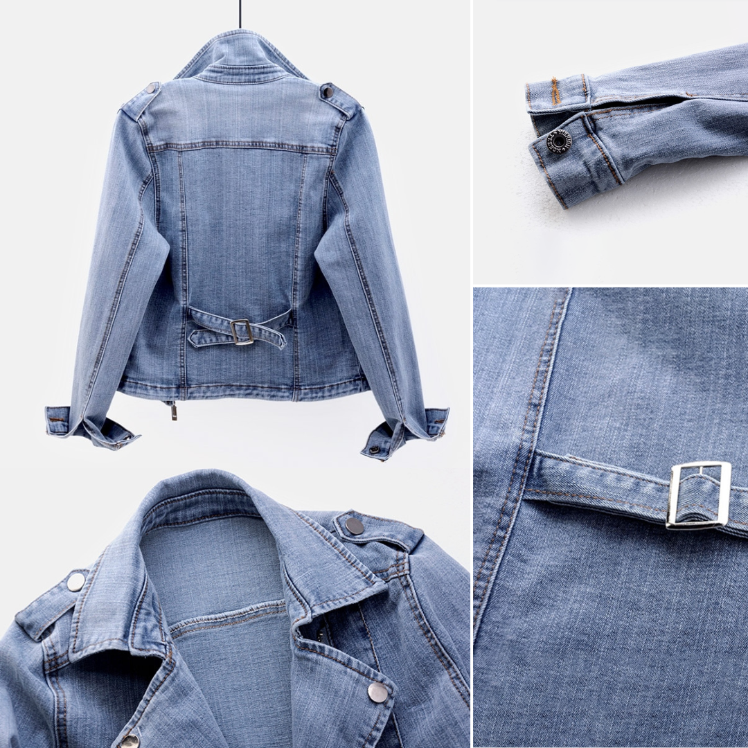 Ulrike | Denim Jacket with Asymmetrical Zip and Moto Style