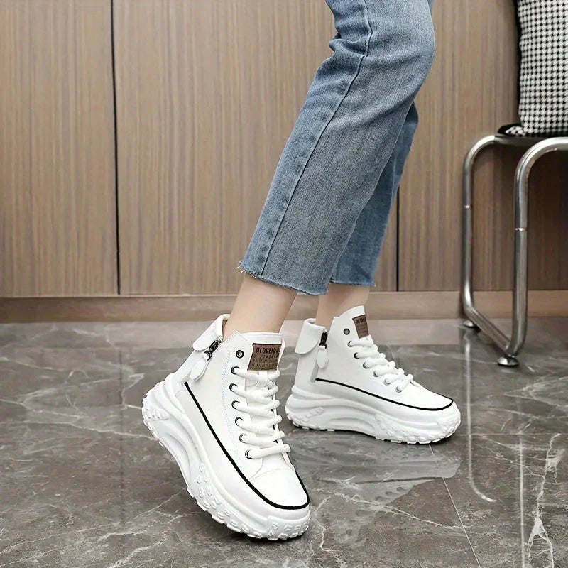 Kaylynn | White High-top Sneakers with Platform Sole