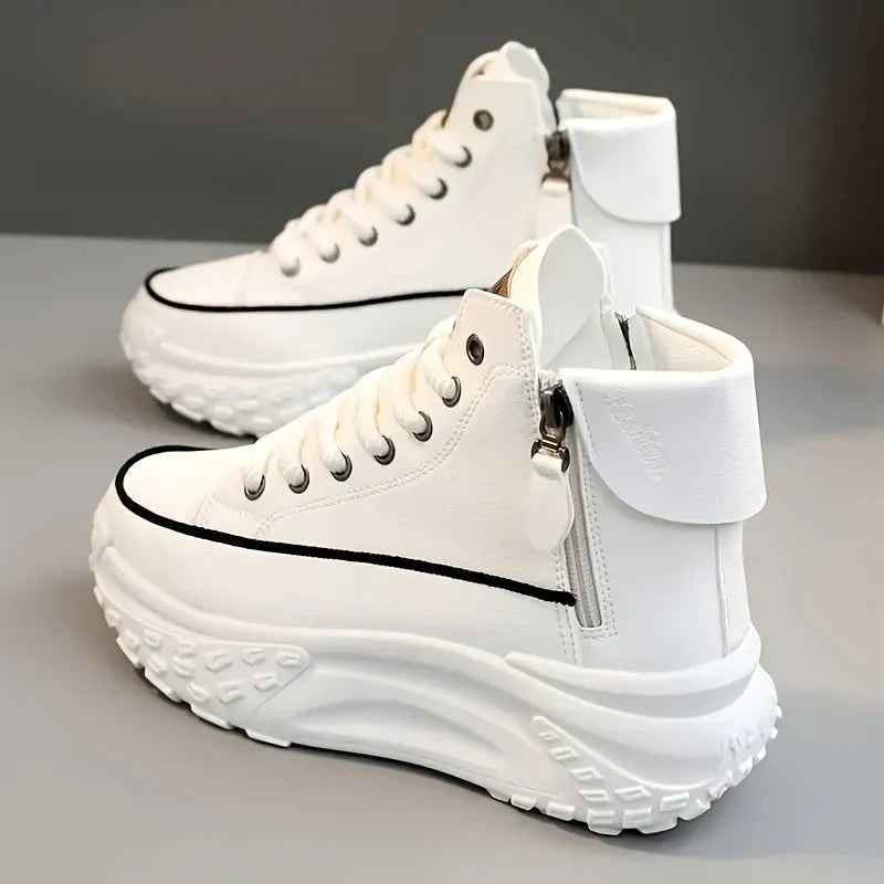 Kaylynn | White High-top Sneakers with Platform Sole
