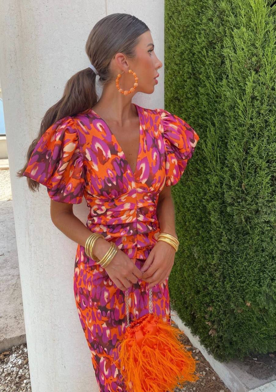 Loïs | Midi Dress with Puff Sleeves and Gathered Waist