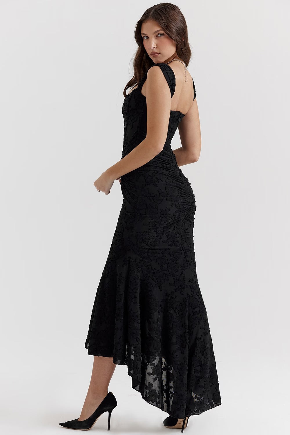 Carmen | Textured Fishtail Midi Dress